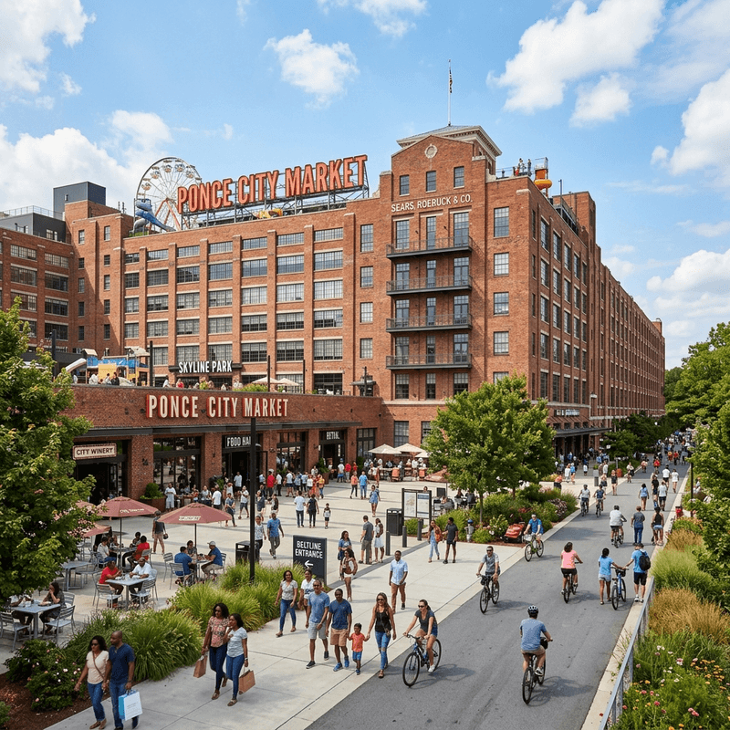 Long Day City Tour at Ponce City Market in Atlanta with rooftop views