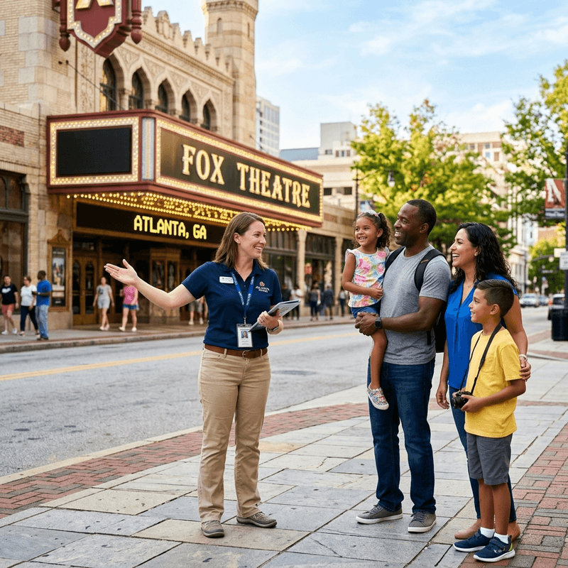 Friendly tour guide welcoming a family in Atlanta for a tailored city tour